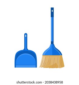 Broom and scoop for cleaning the house, isolated on white background vector illustration	
