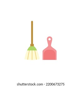 Broom and scoop icon in color, isolated on white background 