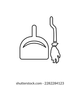broom and scoop icon on white background, vector illustration