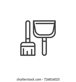 Broom and scoop line icon, outline vector sign, linear style pictogram isolated on white. Symbol, logo illustration. Editable stroke