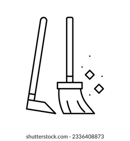 Beschneidungs- und Scroop-Linie-Symbol-Vektorgrafik. Besen und Spitzschild. isoliertes Kontursymbol