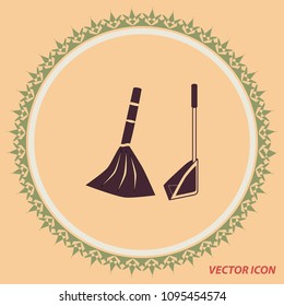 Broom and scoop, vector icon