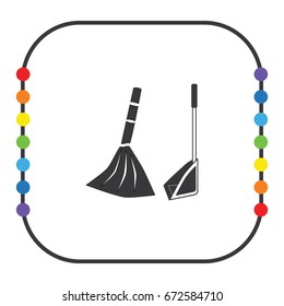 Broom and scoop, vector icon