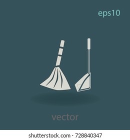 Broom and scoop, vector icon
