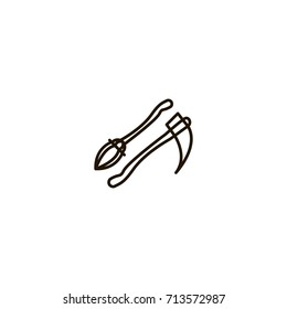Broom and scythe flat icon. Single high quality symbol of line halloween vector for web design or mobile app. Color sign of party for design logo. Single pictogram on white background