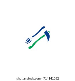Broom and scythe flat icon. Single high quality symbol of line halloween vector for web design or mobile app. Color sign of party for design logo. Single pictogram on white background