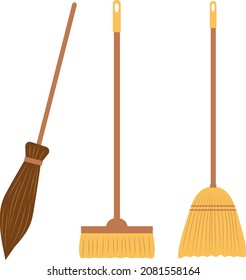 Broom. A set of three different long-handled panicles. Cleanliness in the house. Maintaining cleanliness. A housewife.