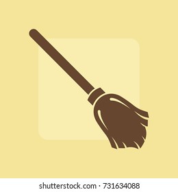 Broom silhouette on bright background, vector illustration.