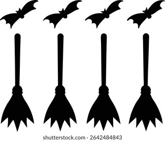 Broom Silhouette Vector, Halloween Broom Silhouette Vector Illustration 