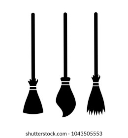 Broom silhouette vector icon set isolated on white background