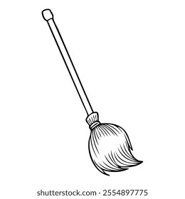 broom sketch vector illustration,isolated on white background,top view