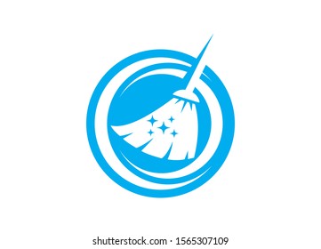 Broom and Sparkles Logo Design Concept Symbolizing Cleanliness Purity and a Sparkling Clean Environment