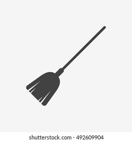 Broom stick monochrome icon. Vector illustration.