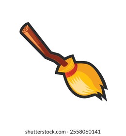 broom stick with outline in flat vector design.