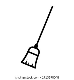 Broom or sweeper for cleaning floors line art vector icon for apps and websites