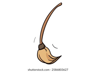 Broom sweeping colored doodle vector illustration. Isolated on white background