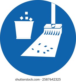  broom sweeping trash into a bin, cleaning action, cleanliness, waste disposal