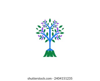 Broom tree logo design. Broom with tree nature logo