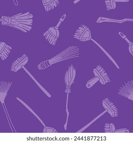 Broom Vector Hand Drawn Illustration Seamless Pattern Print, Wallpaper, Decorations.