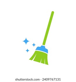 Broom vector icon illustration. Broom cleaning logo