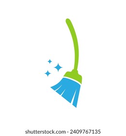 Broom vector icon illustration. Broom cleaning logo