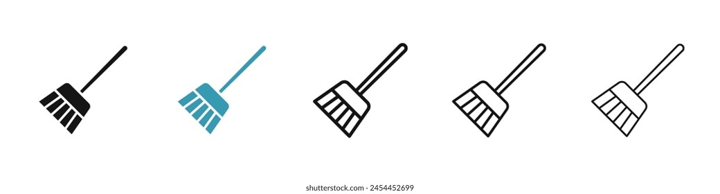 Broom vector icon set. dust sweep brush line icon. broomstick cleanup icon. dirt cleaner mop stick vector icon for Ui designs.