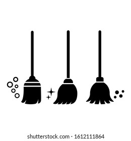 Broom vector icons set isolated on white background