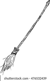 Broom. Vector illustration broom for cleaning. Hand drawn broom for a witch for Halloween.