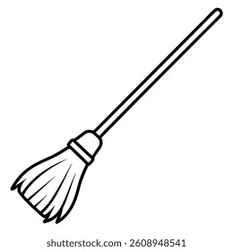 Broom vector line art on white baclground