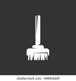 Broom vector logo isolated on a black background. Icon silhouette design template. Simple symbol concept in flat style. Abstract sign, pictogram for web, mobile and infographics