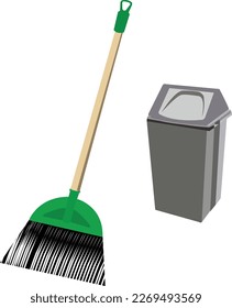 broom vector and trash can with file eps 
