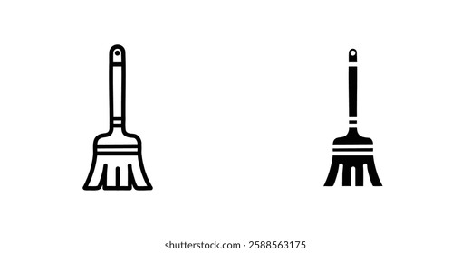 Broom vectors icons set in filled and strokes on white background