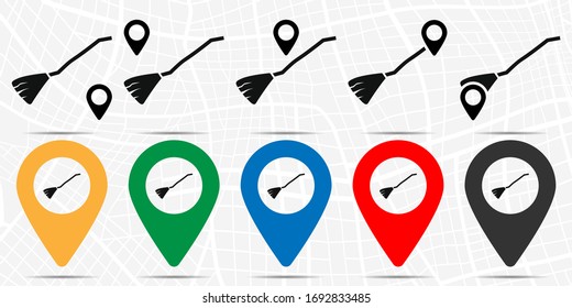 Broom witch icon in location set. Simple glyph, flat illustration element of halloween theme icons