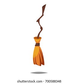 Broom witch vector cartoon icon for Halloween isolated on white background.
