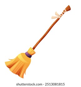 Broom of witch, wizard. Drawn broom on white background. Vector illustration