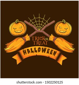 Broom Witcher and creapy pumpkin logo illustration