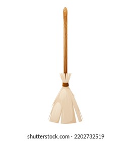 Broom with wooden handle, cartoon vector illustration. Witch, Halloween, cleaning equipment.