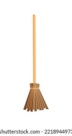 Broom with wooden handle, Witches broom stick Halloween accessory vector illustration of isolate on white.
