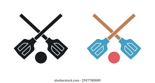 Broom-ball colored icon set. Stock Vector