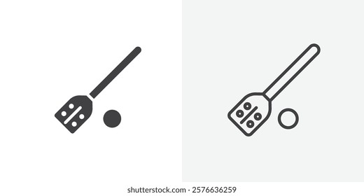 Broom-ball icon set in black flat solid and outlined style.