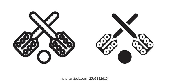 Broom-ball icons in black line and filled versions