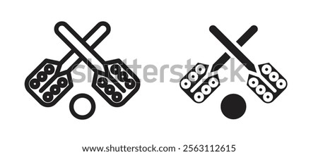 Broom-ball icons in black line and filled versions