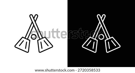 Broom-ball icons black and white vector, line icon set.