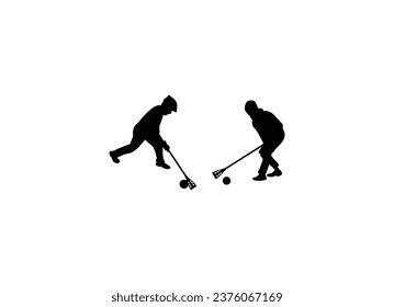 broomball silhouette. vector illustration. broomball player.