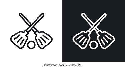 Broom-ball vector icon set in black and white color.