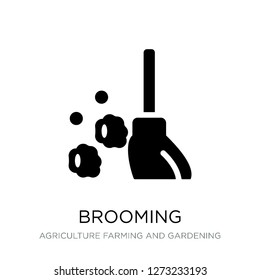 brooming icon vector on white background, brooming trendy filled icons from Agriculture farming and gardening collection, brooming simple element illustration