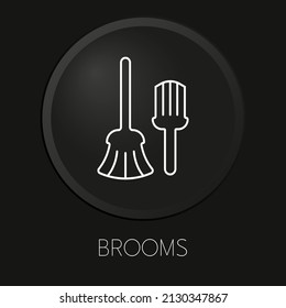 Brooms minimal vector line icon on 3D button isolated on black background. Premium Vector.