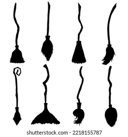 Brooms set silhouette, halloween icons