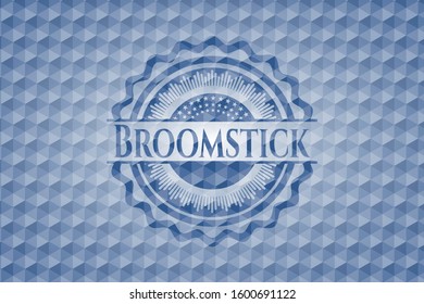 Broomstick blue emblem with geometric background. Vector Illustration. Detailed.