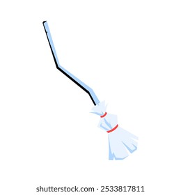 Broomstick In Flat Vector Illustration Symbolizing Witchcraft, Cleaning, And Magic, Isolated On White Background.